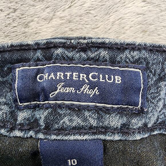 Charter Club Jeans Womens 10 Blue Geometric Lexington Straight Leg Stretch Denim - Picture 5 of 14